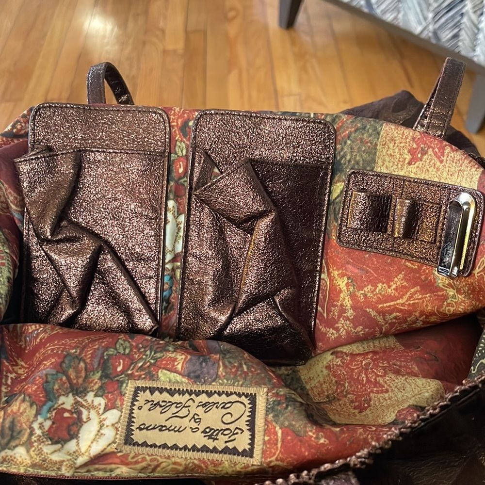CARLOS FALCI Metallic Bronze Leopard print suede tote - Picture 6 of 8